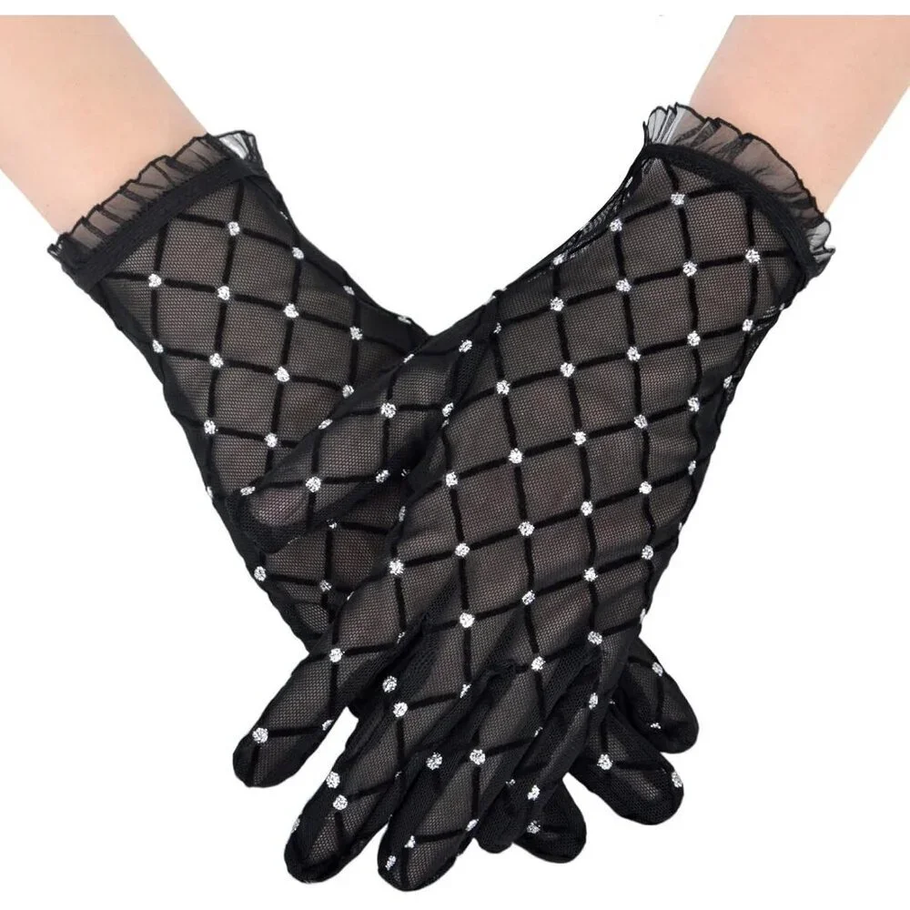 Women's Sparkly Black 2 Lace Gloves Daily Use Opera Evening Tea Party Prom